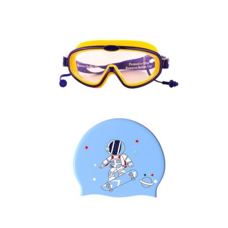 Navy Blue Yellow Swimming Google and Astronaut Cap Combo