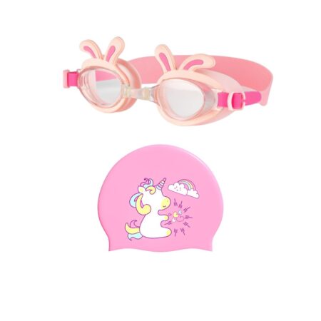 Bunny Swimming Google And Unicorn Cap Combo
