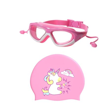 Big Frame Dark Pink swimming Google and Unicorn Cap Combo
