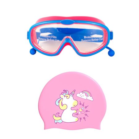 Pink Blue Swimming Goggole and Unicorn Cap Combo
