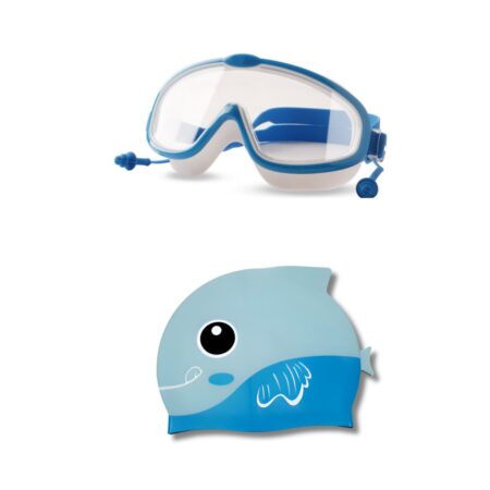 White Blue Swimming Google and Fish Blue Cap Combo